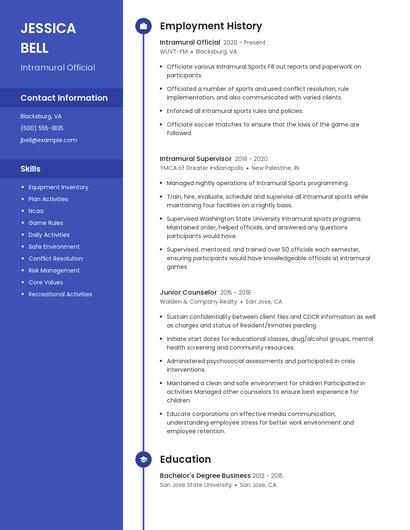 Intramural Official Resume