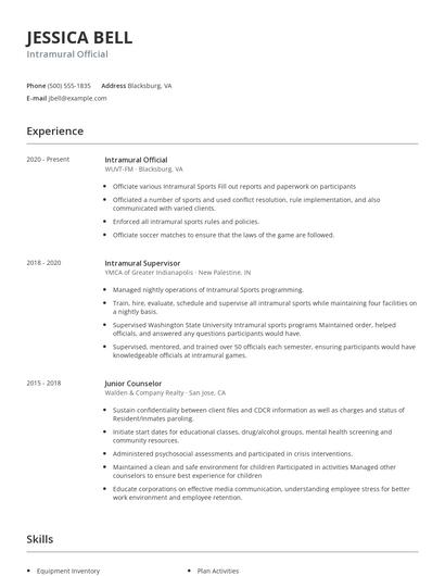 Intramural Official Resume