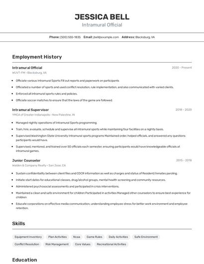 Intramural Official Resume