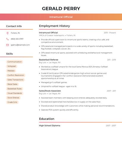 Intramural Official Resume