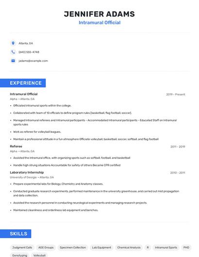 Intramural Official Resume
