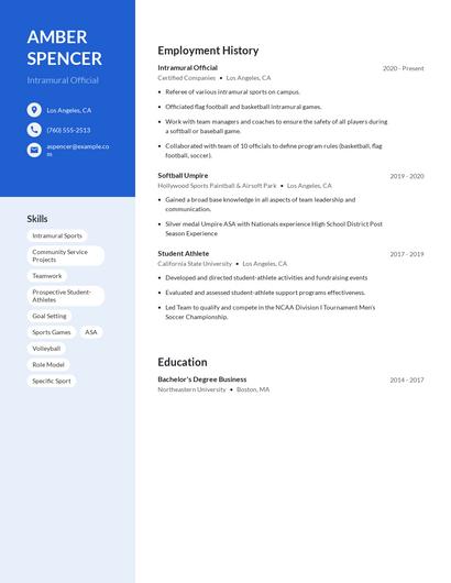 Intramural Official Resume