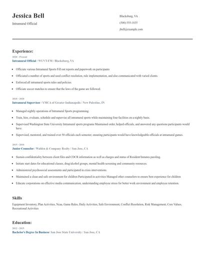 Intramural Official Resume