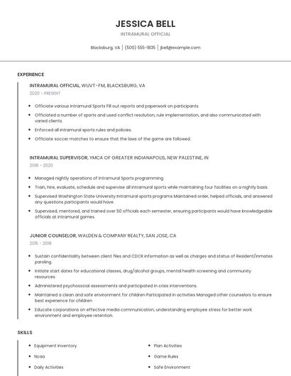Intramural Official Resume