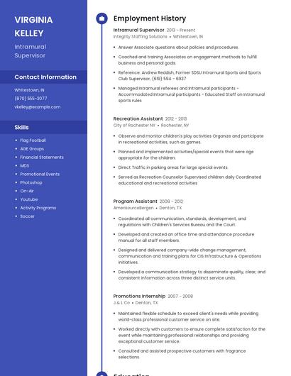Intramural Supervisor Resume
