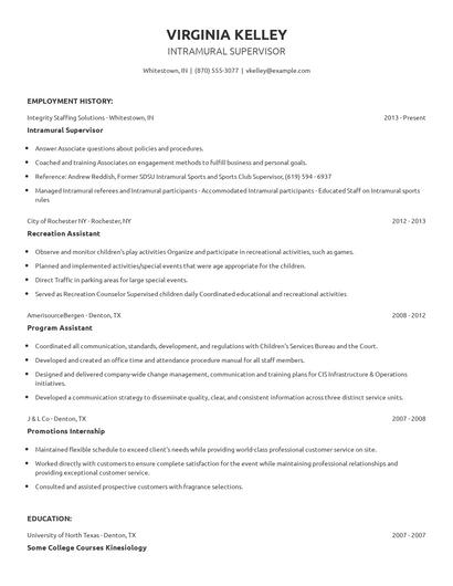 Intramural Supervisor Resume