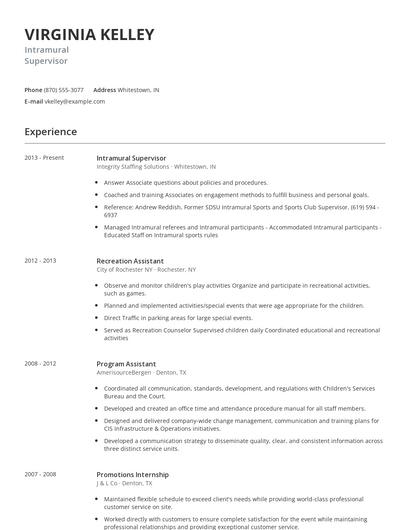 Intramural Supervisor Resume
