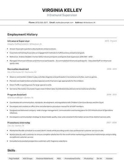 Intramural Supervisor Resume