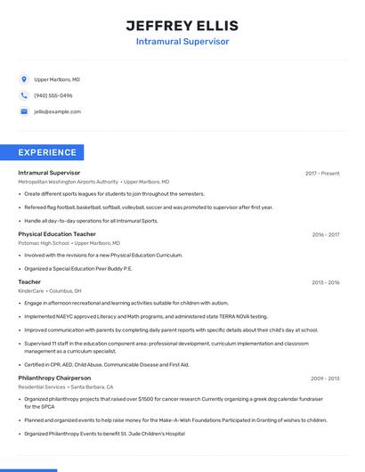 Intramural Supervisor Resume