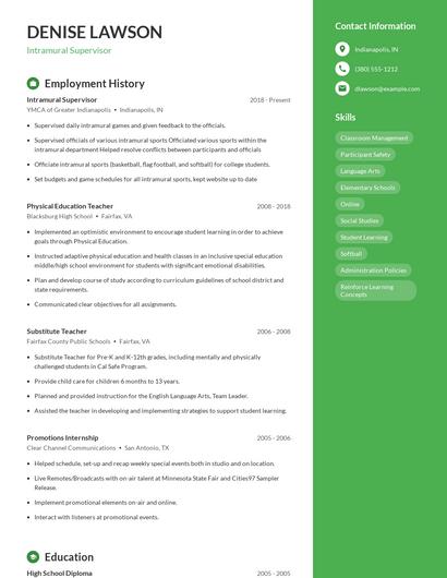 Intramural Supervisor Resume