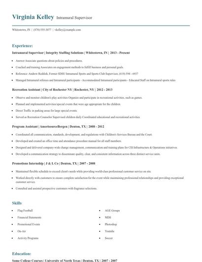 Intramural Supervisor Resume