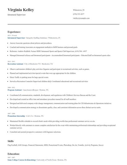 Intramural Supervisor Resume