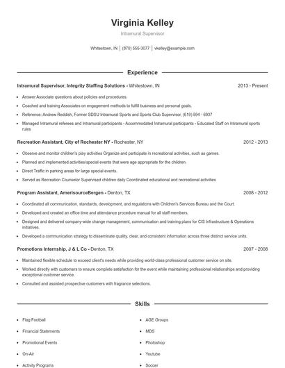 Intramural Supervisor Resume