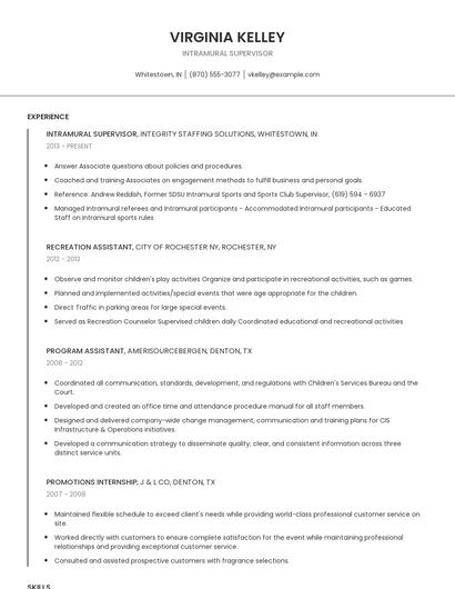 Intramural Supervisor Resume