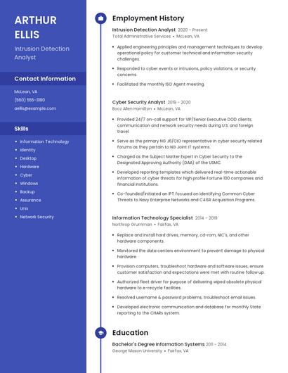 Intrusion Detection Analyst Resume