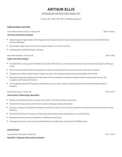 Intrusion Detection Analyst Resume