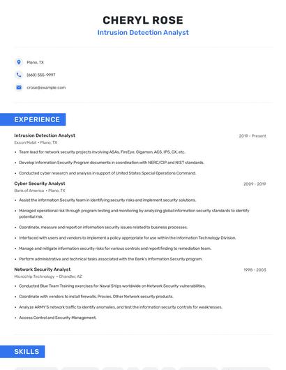 Intrusion Detection Analyst Resume