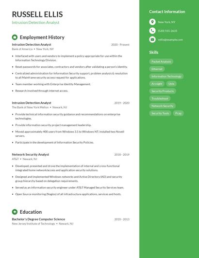 Intrusion Detection Analyst Resume