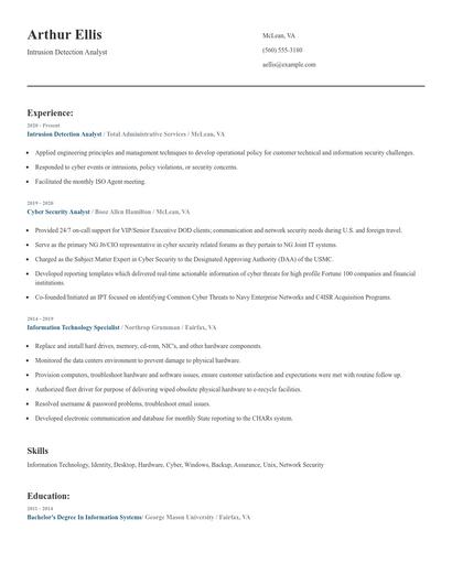 Intrusion Detection Analyst Resume