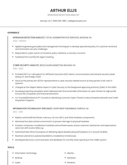 Intrusion Detection Analyst Resume