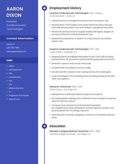 Invasive Cardiovascular Technologist Resume