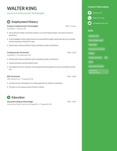 Invasive Cardiovascular Technologist Resume