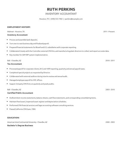 Inventory Accountant Resume