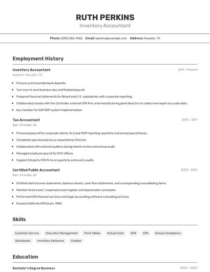 Inventory Accountant Resume