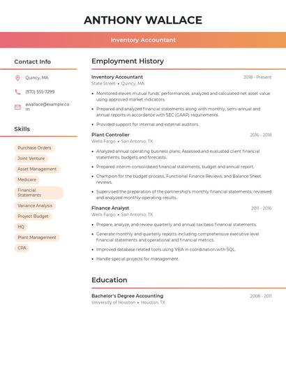 Inventory Accountant Resume