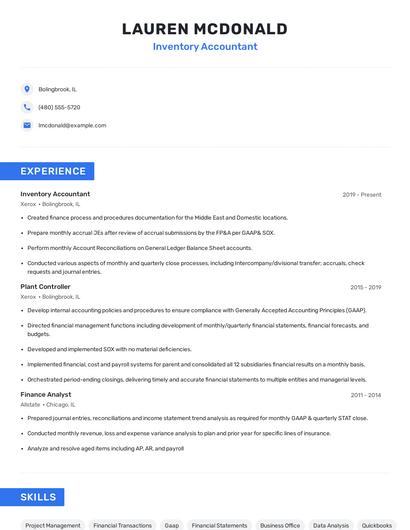 Inventory Accountant Resume