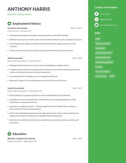Inventory Accountant Resume