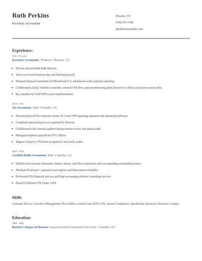 Inventory Accountant Resume