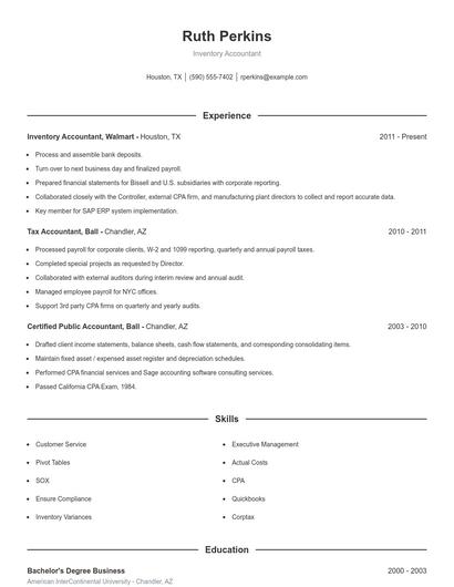 Inventory Accountant Resume