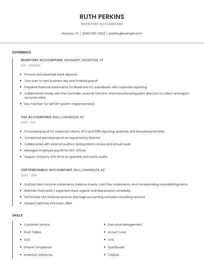 Inventory Accountant Resume