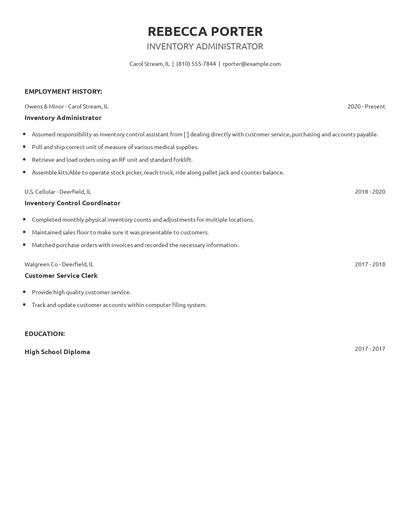 Inventory Administrator Resume