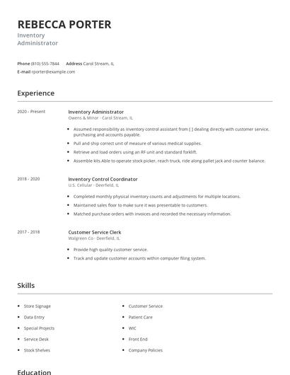 Inventory Administrator Resume