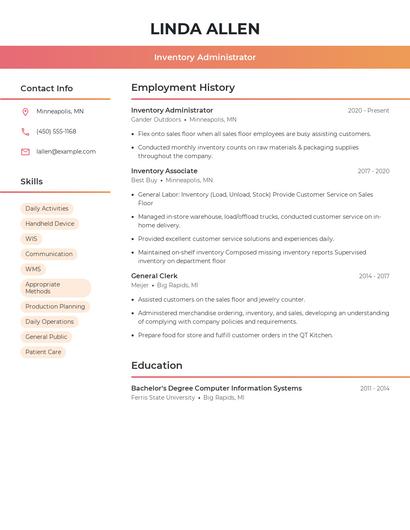 Inventory Administrator Resume