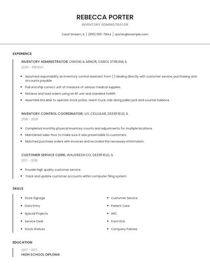 Inventory Administrator Resume