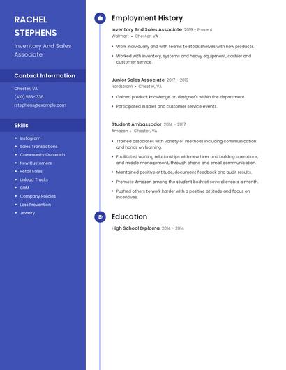 Inventory And Sales Associate Resume