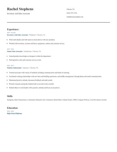 Inventory And Sales Associate Resume