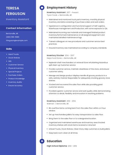 Inventory Assistant Resume