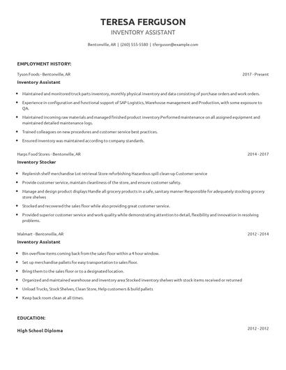 Inventory Assistant Resume