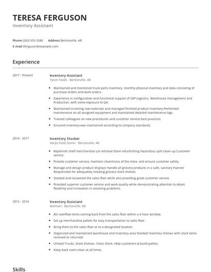 Inventory Assistant Resume