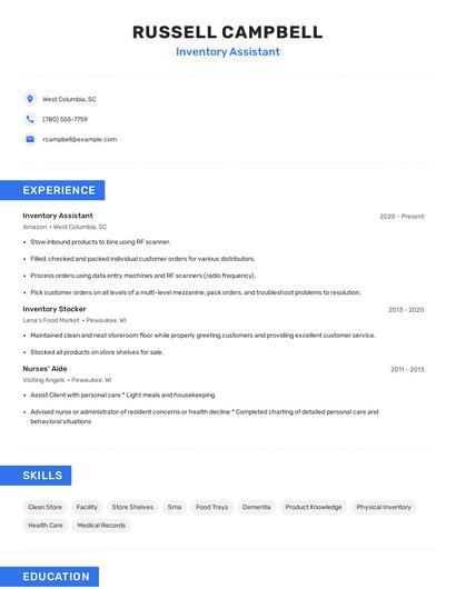 Inventory Assistant Resume