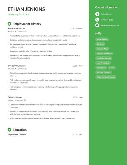 Inventory Assistant Resume