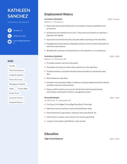 Inventory Assistant Resume