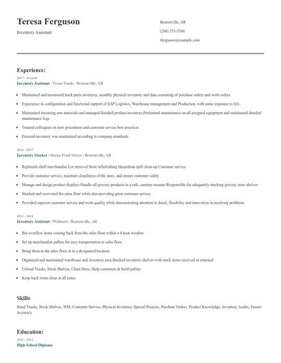 Inventory Assistant Resume
