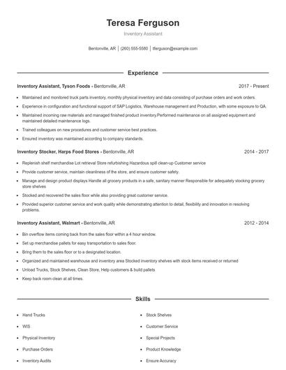 Inventory Assistant Resume