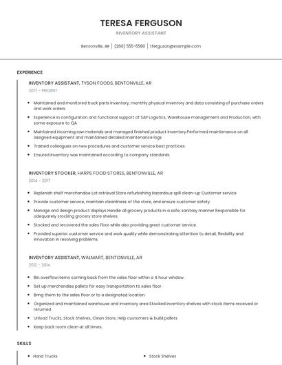 Inventory Assistant Resume