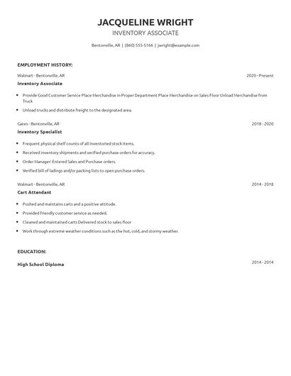 Inventory Associate Resume